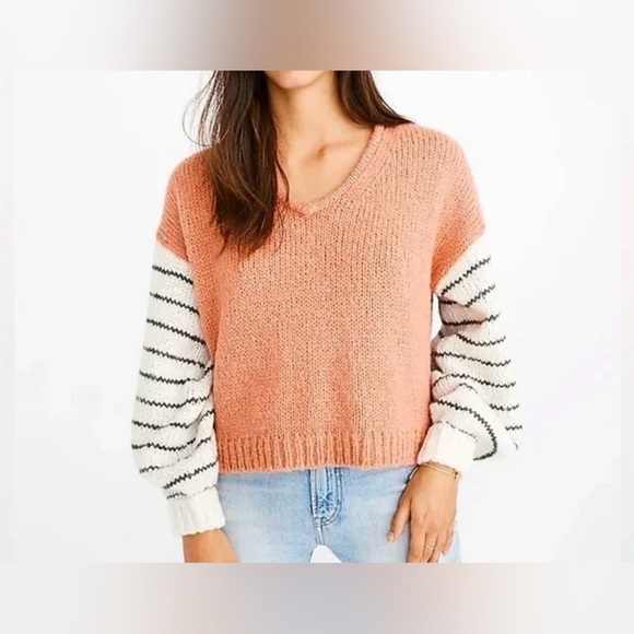 Madewell Sweaters - Madewell Sweater Womens Size XS Multicolor Striped V-Neck Balloon Sleeve Knit